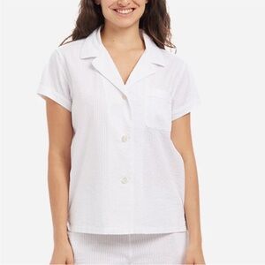 The Sleep Code Pajama Top XL White Cotton Seersucker Button Shirt Women's